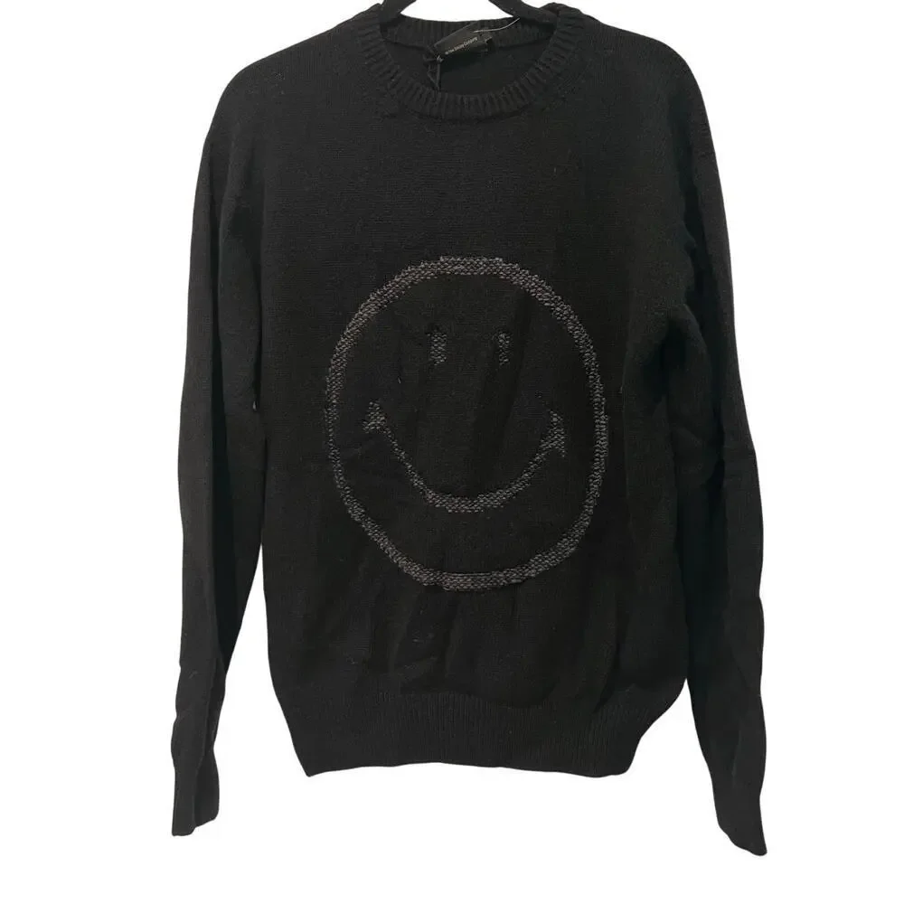 Joshua Sanders Women's Black Smile Knit Outline Sweater Size M NWT